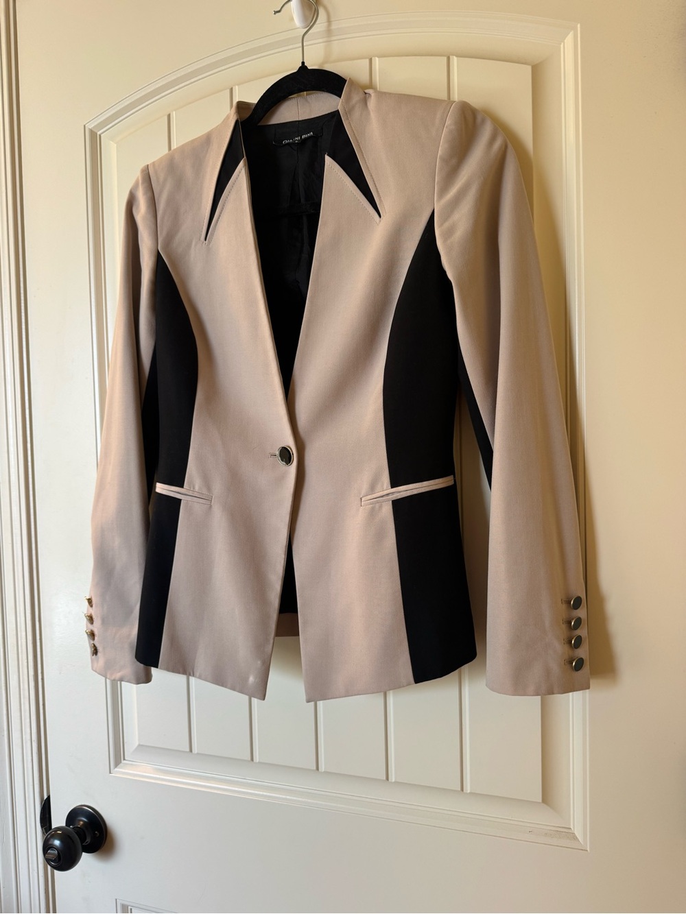 Gianni Bini Beige and Black Contrast Panel Blazer sz0 xs